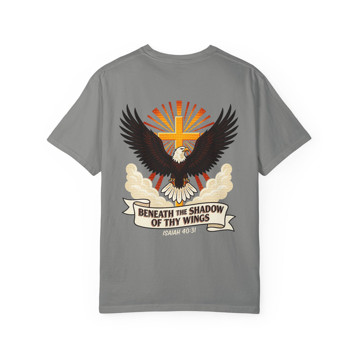 Christian Eagle Cross T‑Shirt — "Beneath the Shadow of Thy Wings" (Isaiah 40:3)
