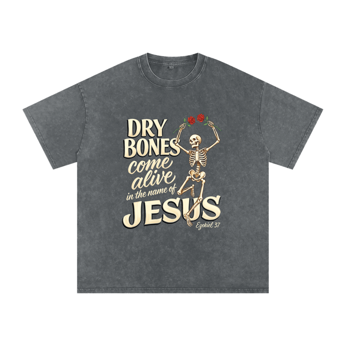 Dry Bones Snow Washed Oversized Cotton T-Shirt