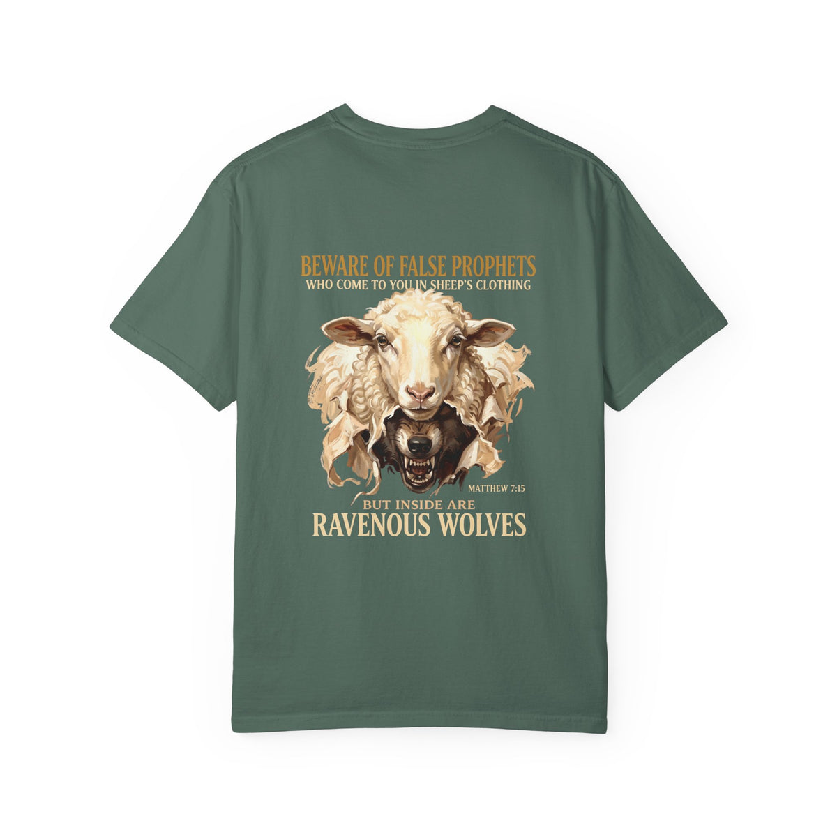 Christian Graphic T-Shirt — "Ravenous Wolves" Sheep & Cross Faith Tee
