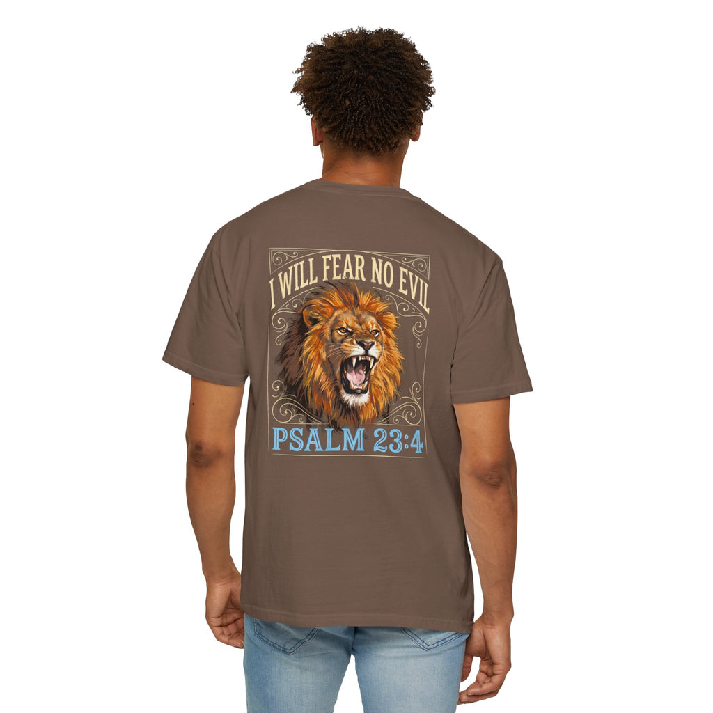 Psalm 23:4 Lion T-Shirt — I Will Fear No Evil Christian Tee