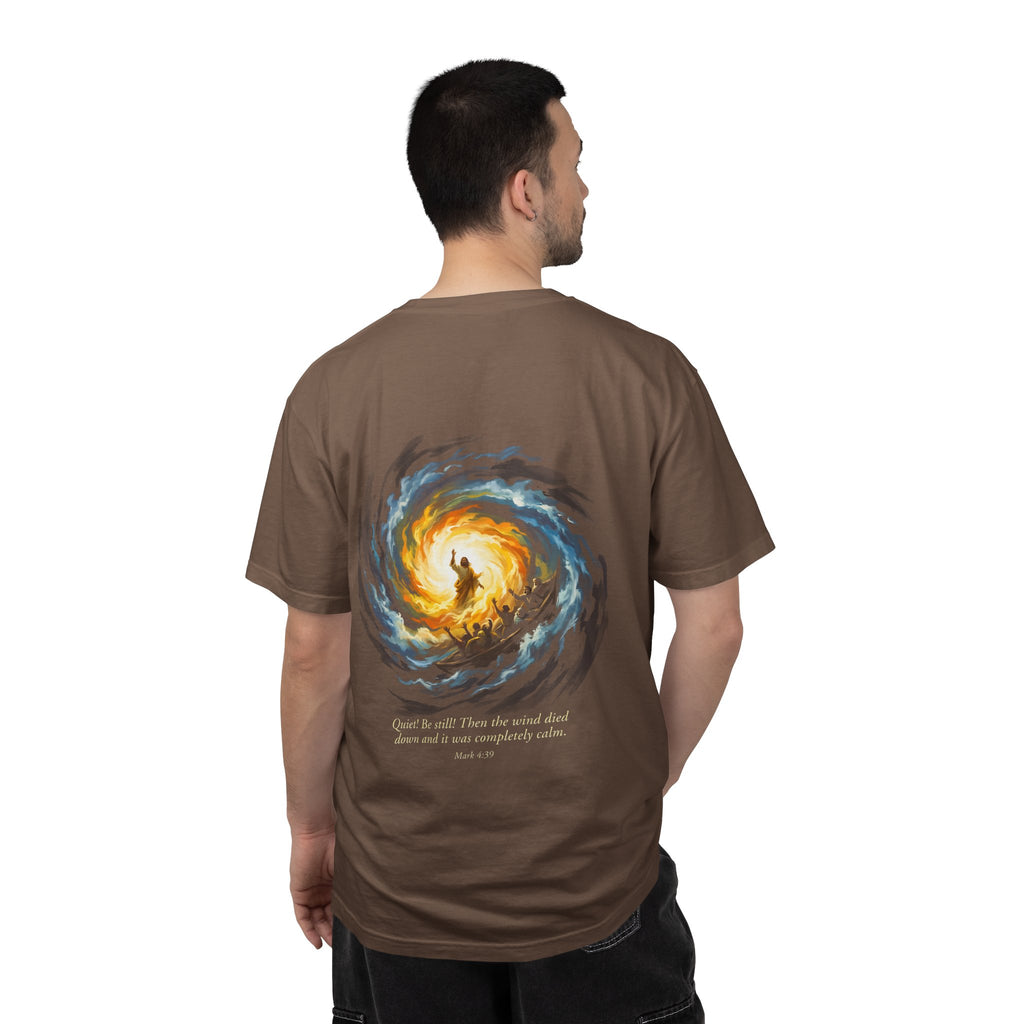 Christian T‑Shirt — Small Chest Cross & 'Quiet Be Still' Scripture Back Design