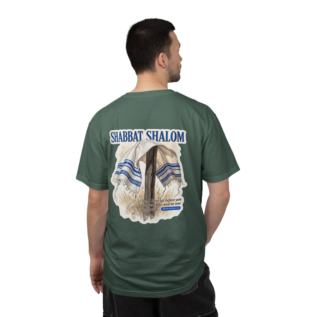 Shabbat Shalom T-Shirt — Jewish Prayer Shawl (Tallit) Graphic Tee
