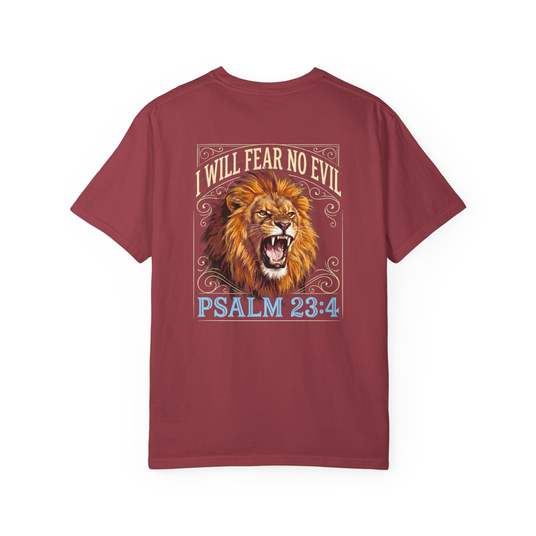 Psalm 23:4 Lion T-Shirt — I Will Fear No Evil Christian Tee