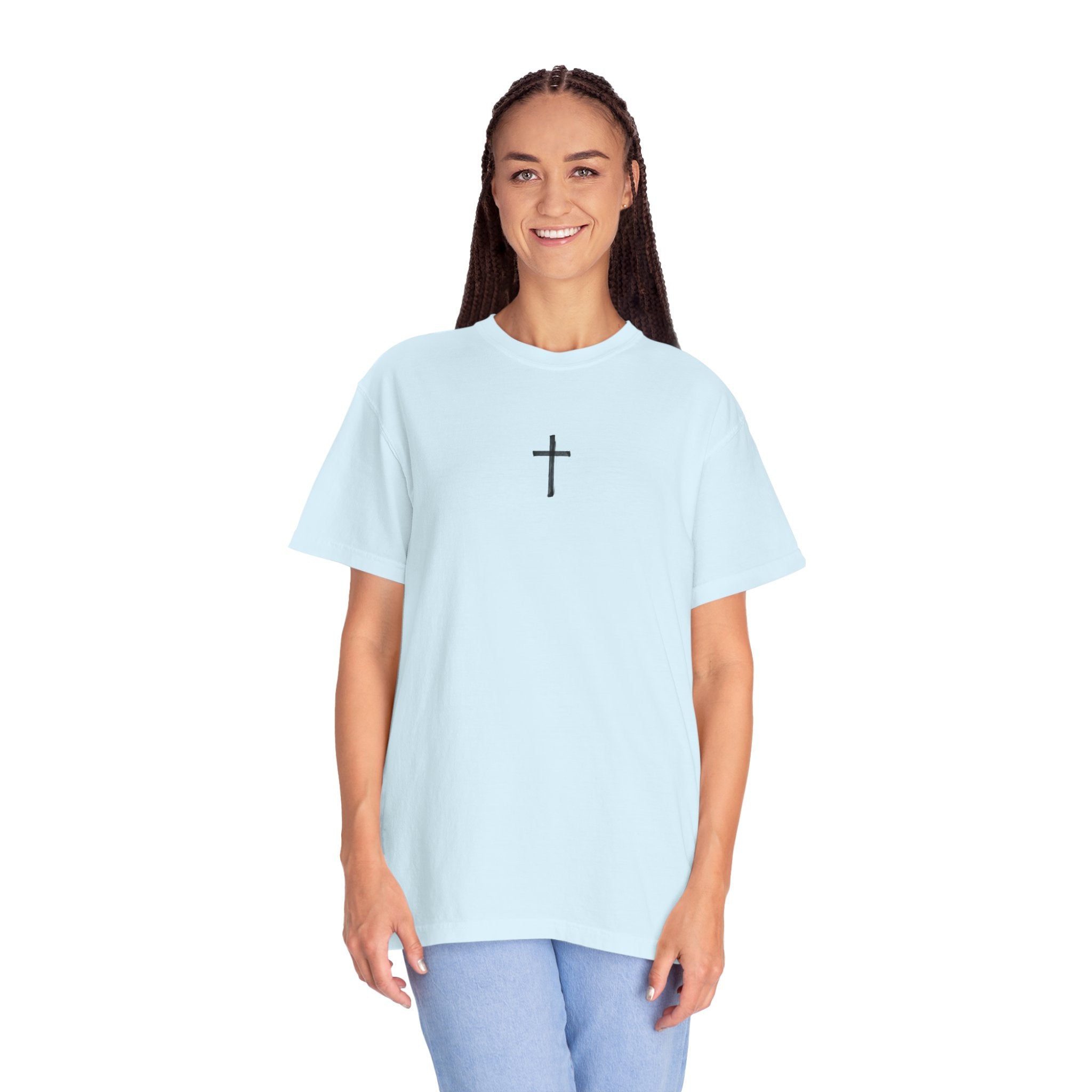 Christian Cross T-Shirt — Illustrated Bible Back Print with James 1:5 Quote