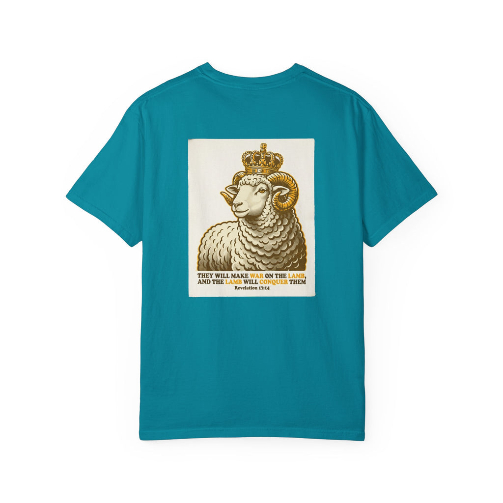 Crowned Lamb Graphic Tee — 'They Will Make War' Religious Vintage-Style T-Shirt