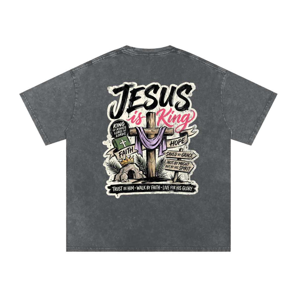 Jesus is King Snow Washed Oversized Cotton T-Shirt