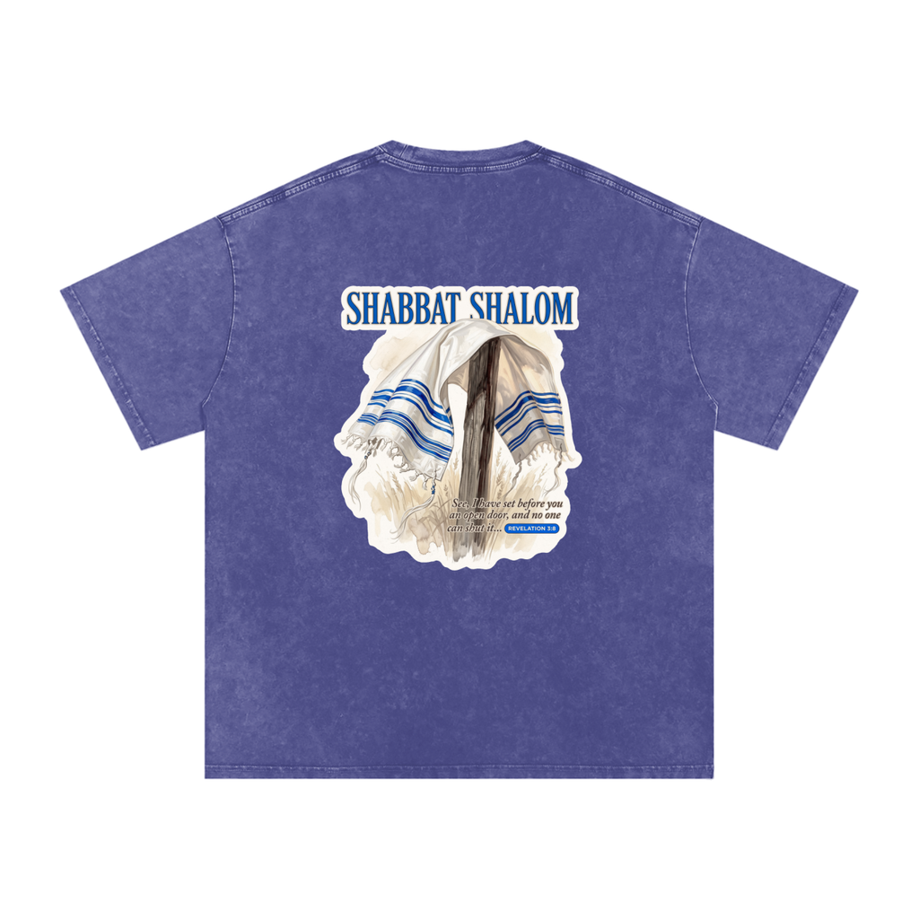 Shabbat Shalom Snow Washed Oversized Cotton T-Shirt