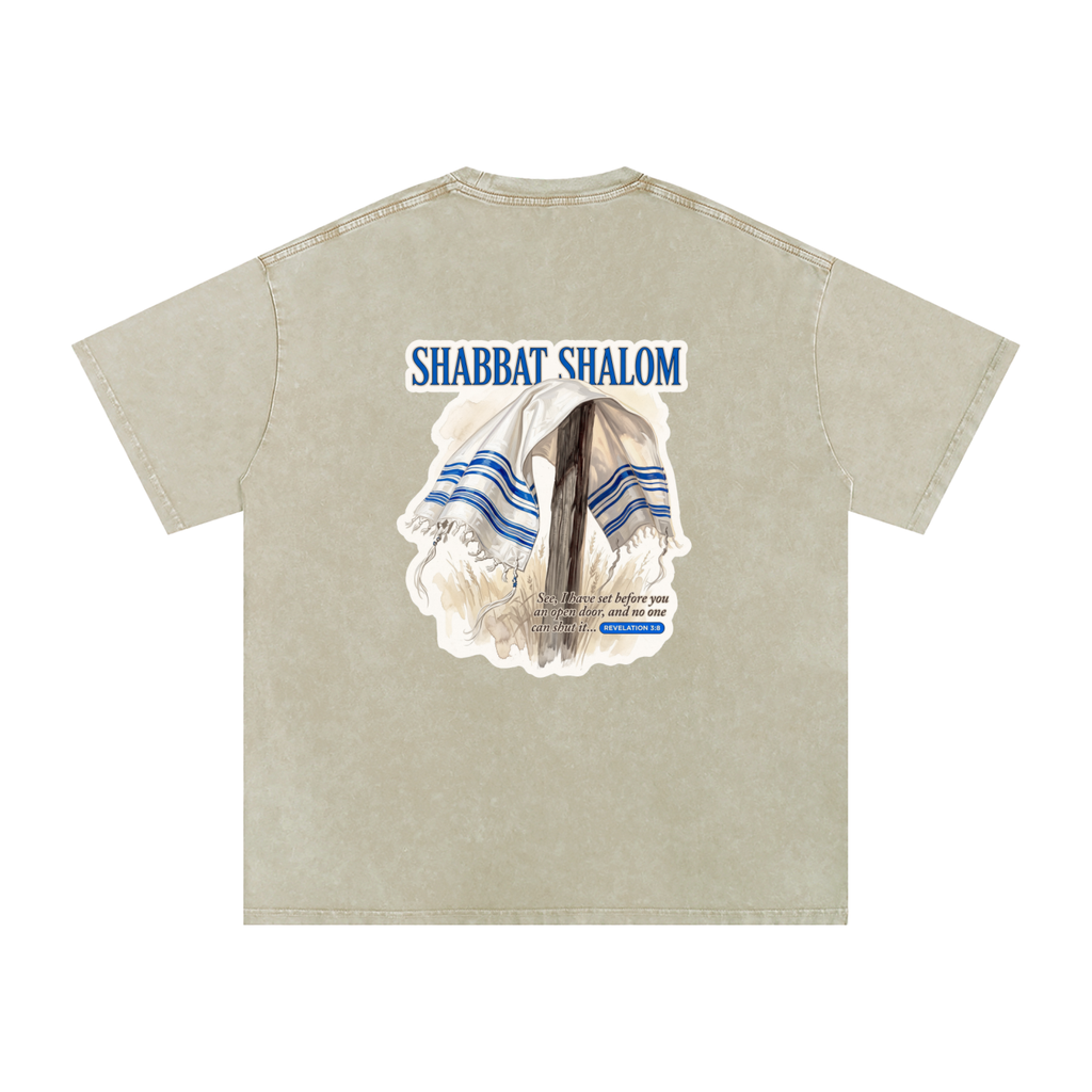 Shabbat Shalom Snow Washed Oversized Cotton T-Shirt