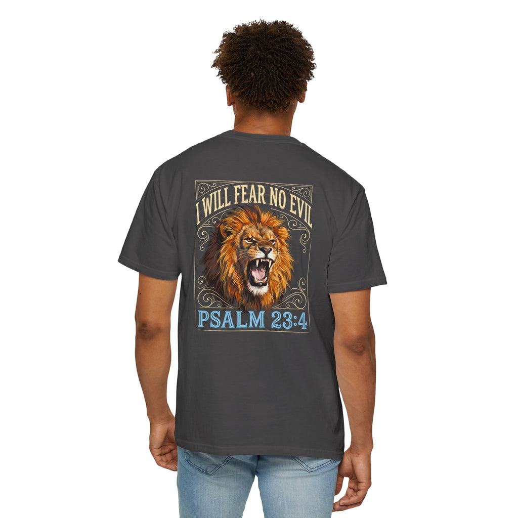 Psalm 23:4 Lion T-Shirt — I Will Fear No Evil Christian Tee