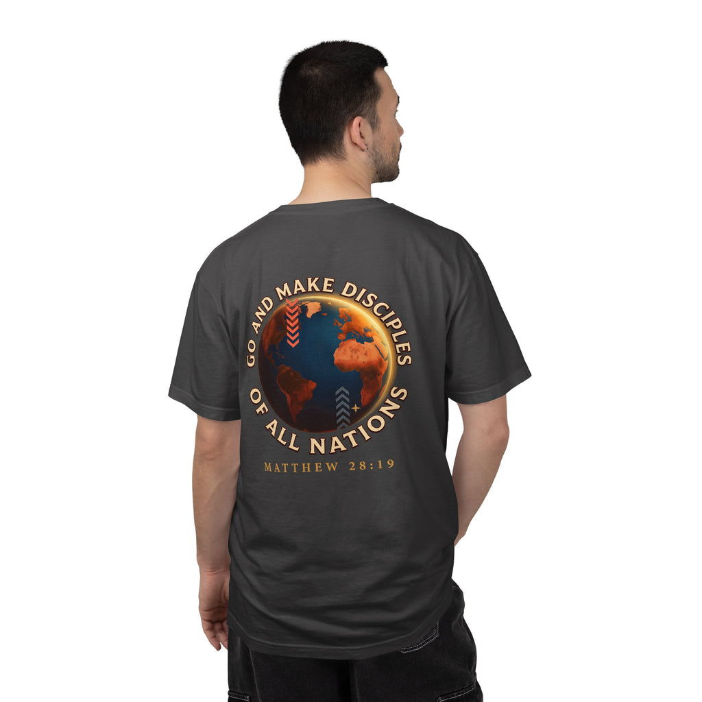 Christian T-Shirt — Cross Front & “Go and Make Disciples of All Nations” Matthew 28:19 Back