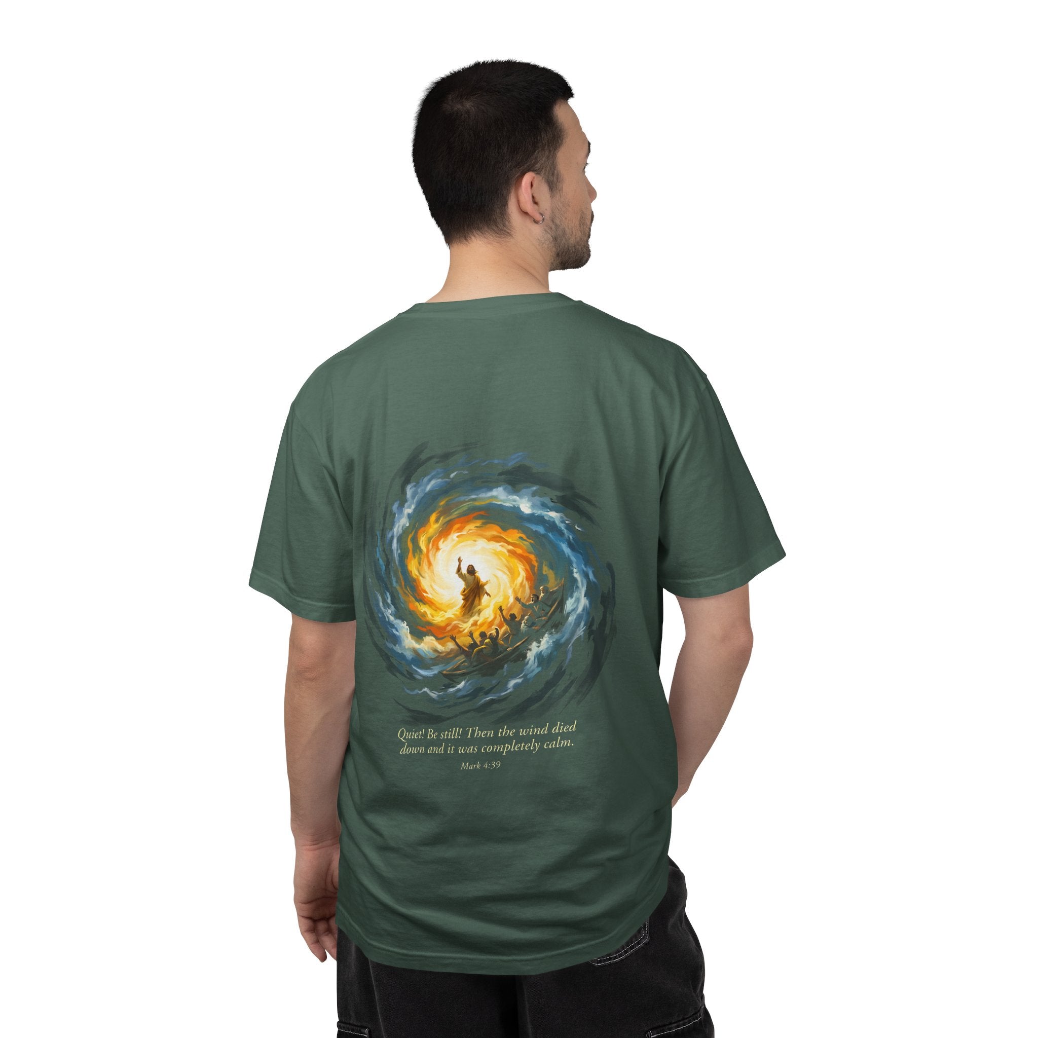 Christian T‑Shirt — Small Chest Cross & 'Quiet Be Still' Scripture Back Design