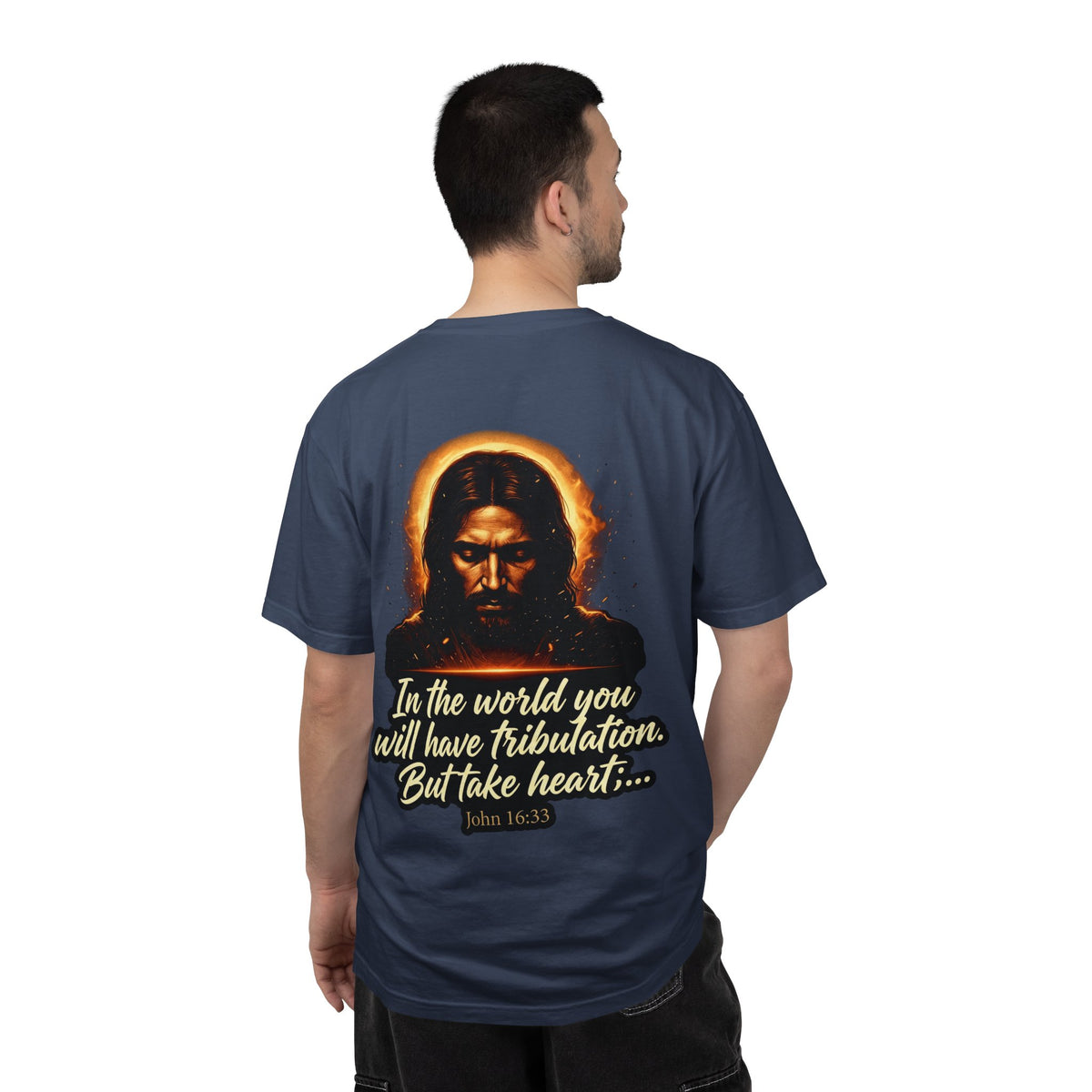 Christian Cross T-Shirt — "In the world you will have tribulation" Inspirational Jesus Graphic Tee