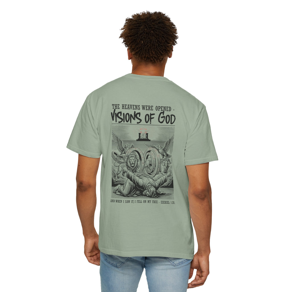 Religious T-Shirt — “Visions of God” Back Print with Small Cross