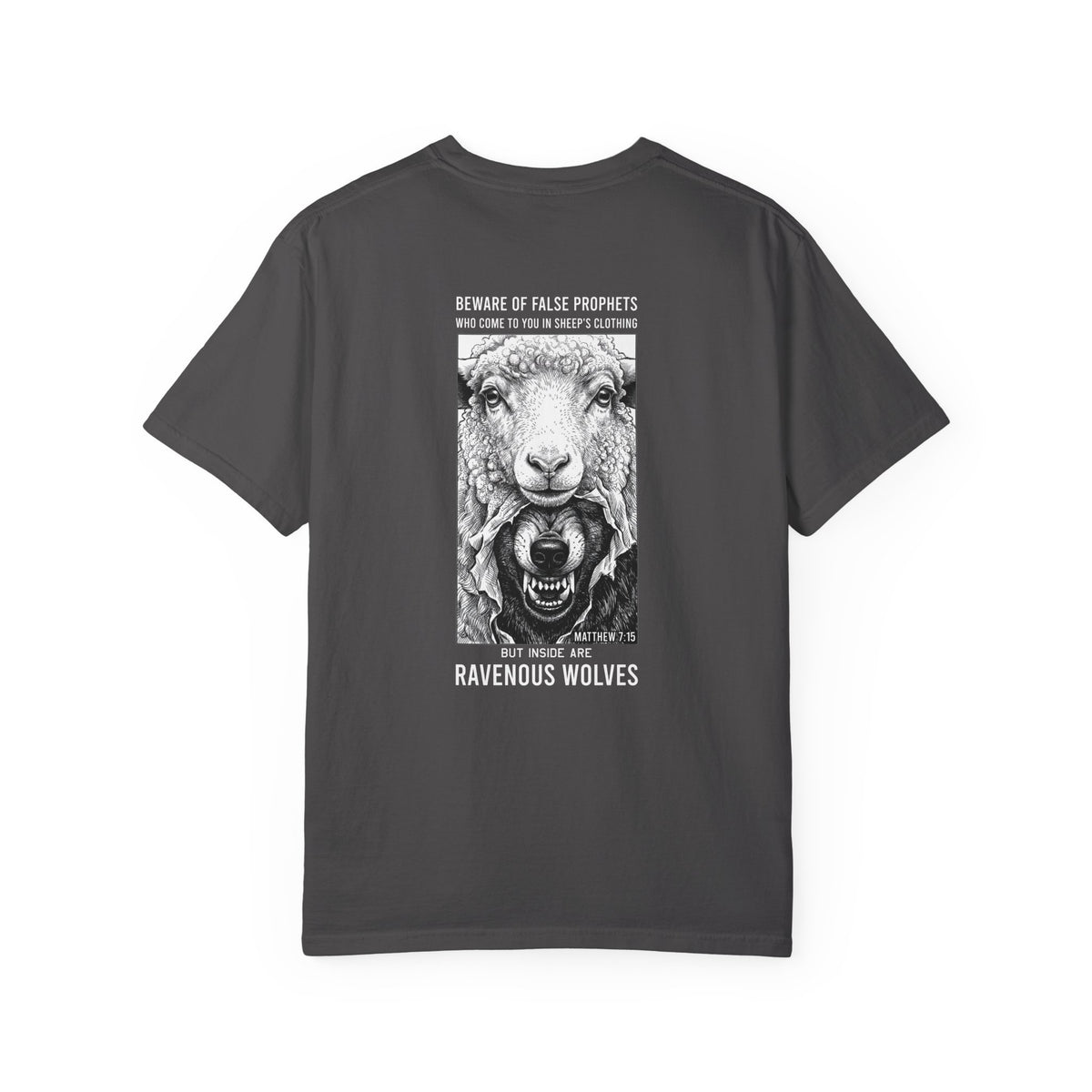Ravenous Wolves Graphic T‑Shirt — 'Beware of False Prophets' Christian Cross Tee