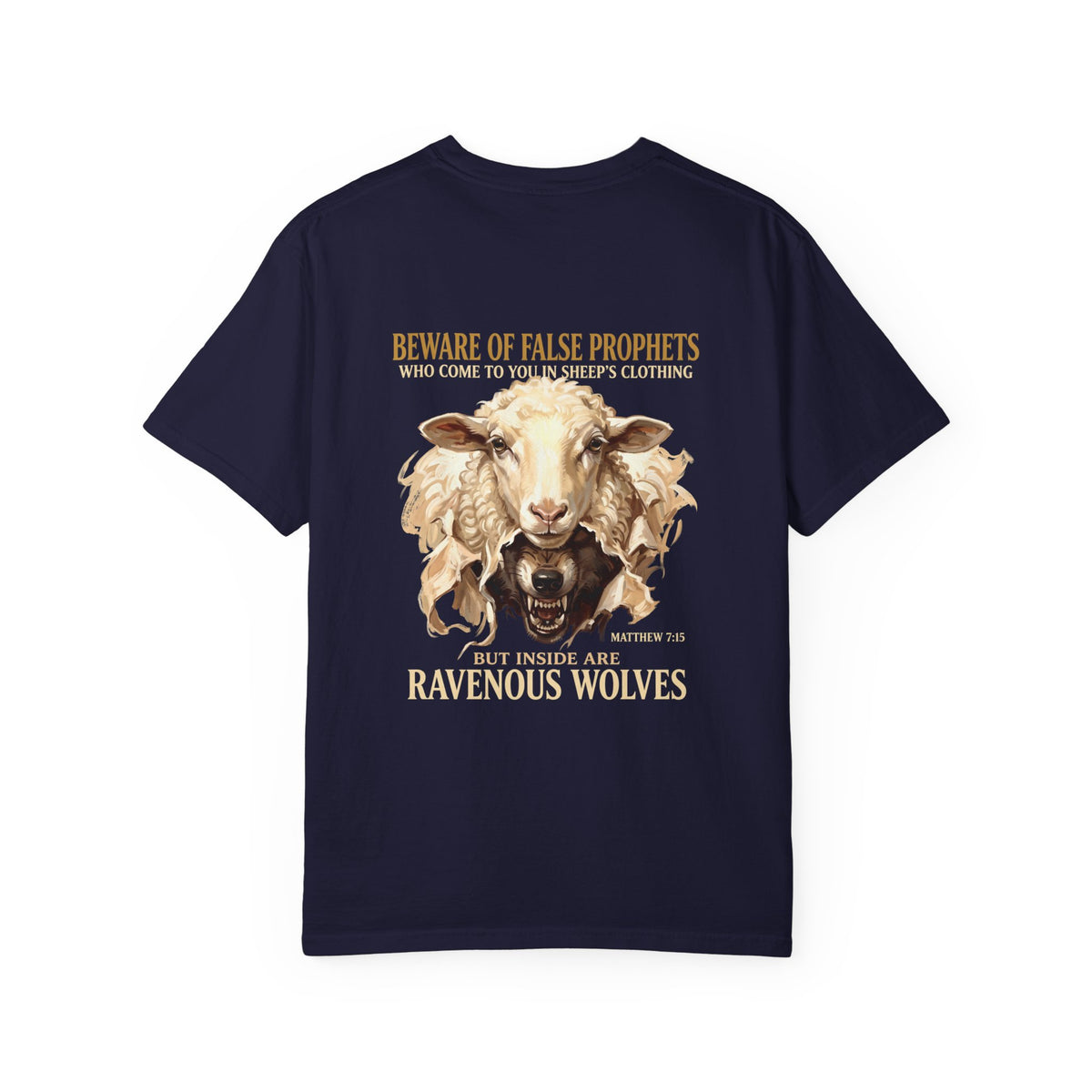 Christian Graphic T-Shirt — "Ravenous Wolves" Sheep & Cross Faith Tee