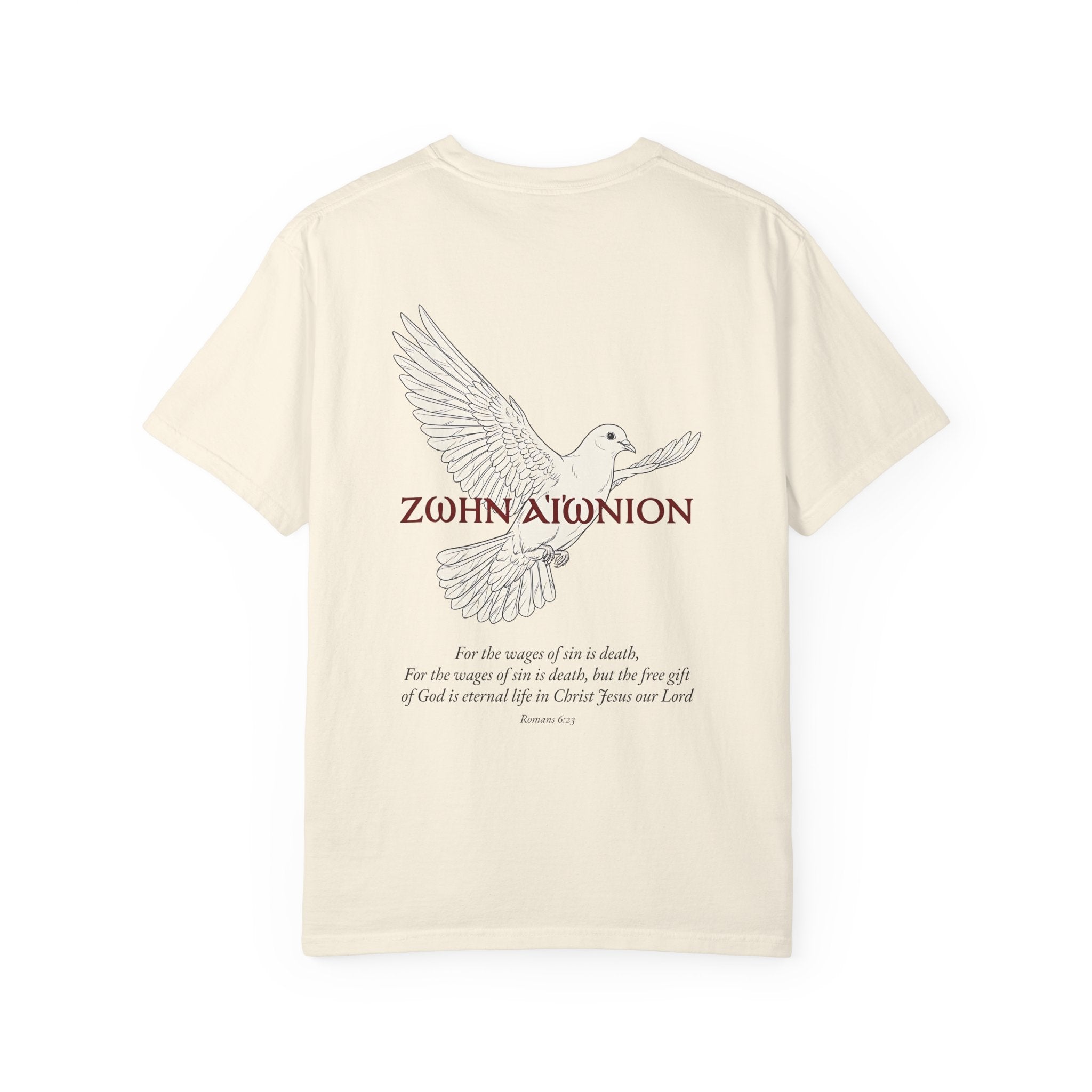 Christian Dove T-Shirt — Three Crosses Front & Dove Back with Scripture