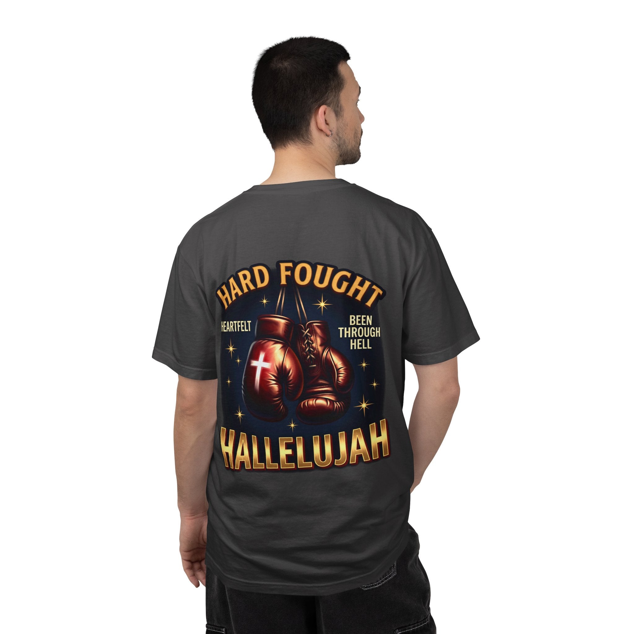 Hallelujah Boxing T-Shirt — "Hard Fought, Been Through Hell" Christian Graphic Tee