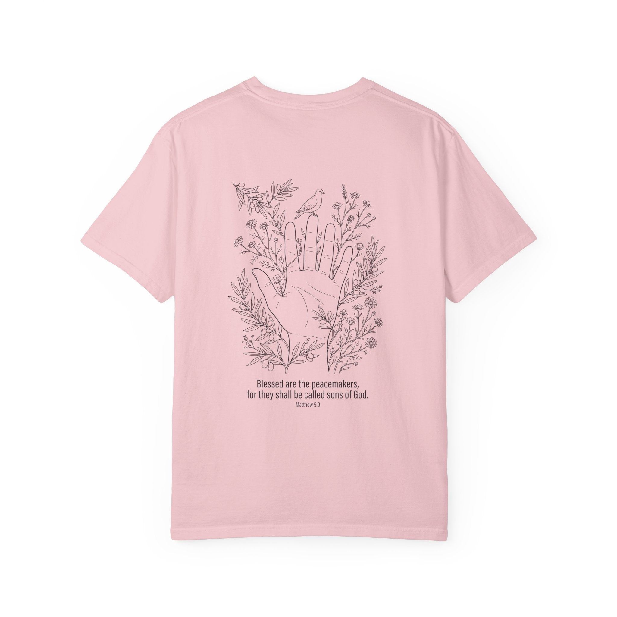Faith Floral T-Shirt — Three Crosses Front with ‘Blessed are the Peacemakers’ Floral Back