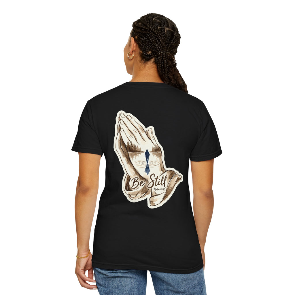 Be Still Prayer T-Shirt — Christian Faith Graphic Tee with Crosses