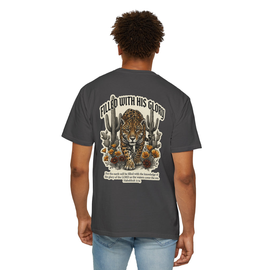 Christian Tee — 'Filled With His Glory' Leopard Cross T‑Shirt