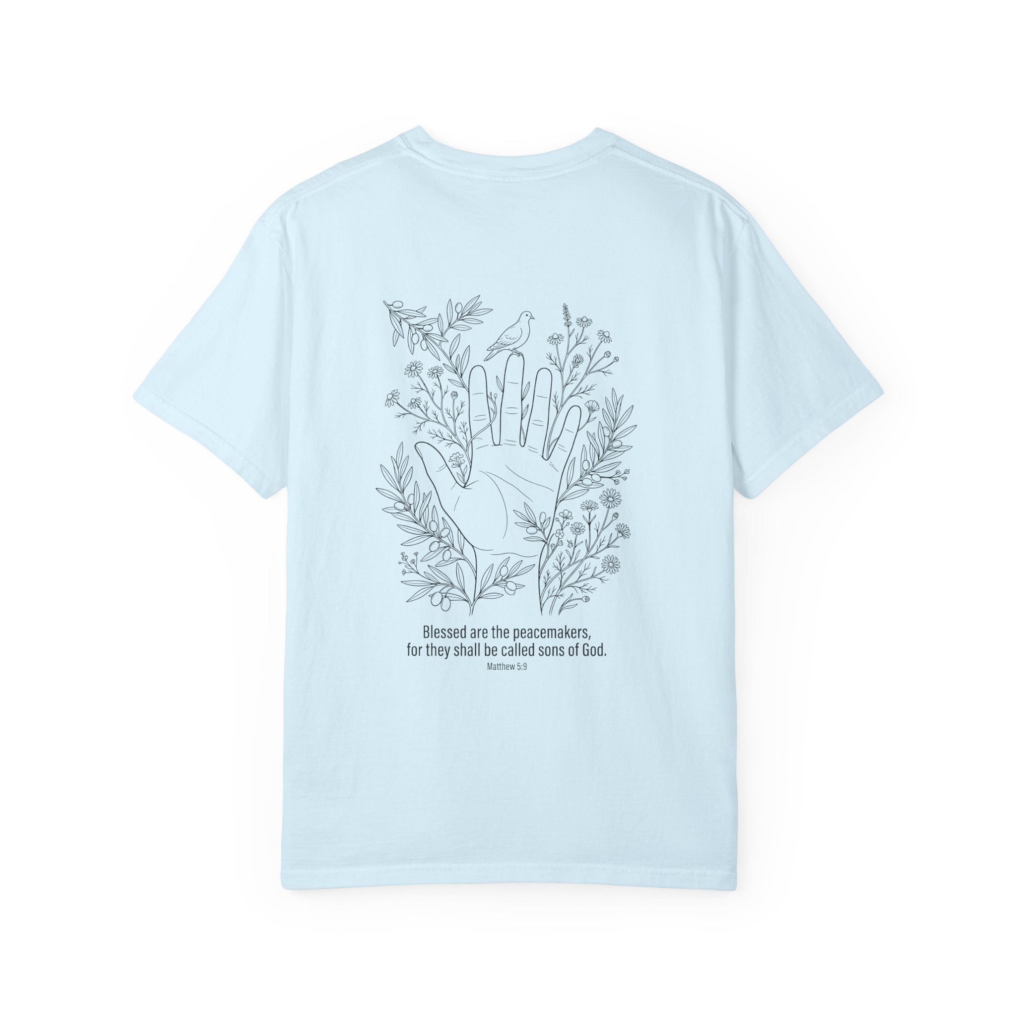 Faith Floral T-Shirt — Three Crosses Front with ‘Blessed are the Peacemakers’ Floral Back