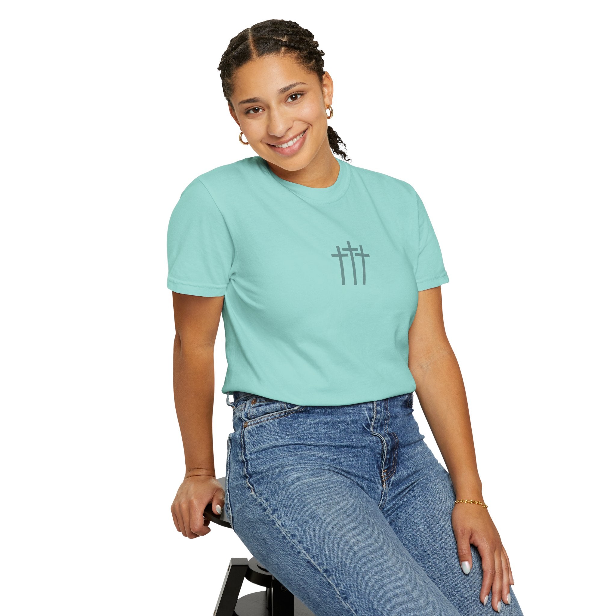 Faith Floral T-Shirt — Three Crosses Front with ‘Blessed are the Peacemakers’ Floral Back