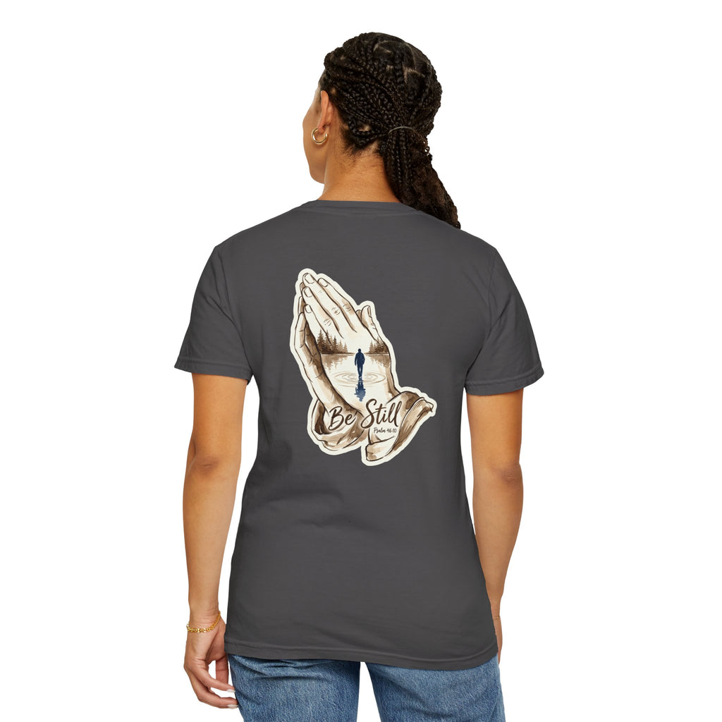 Be Still Prayer T-Shirt — Christian Faith Graphic Tee with Crosses
