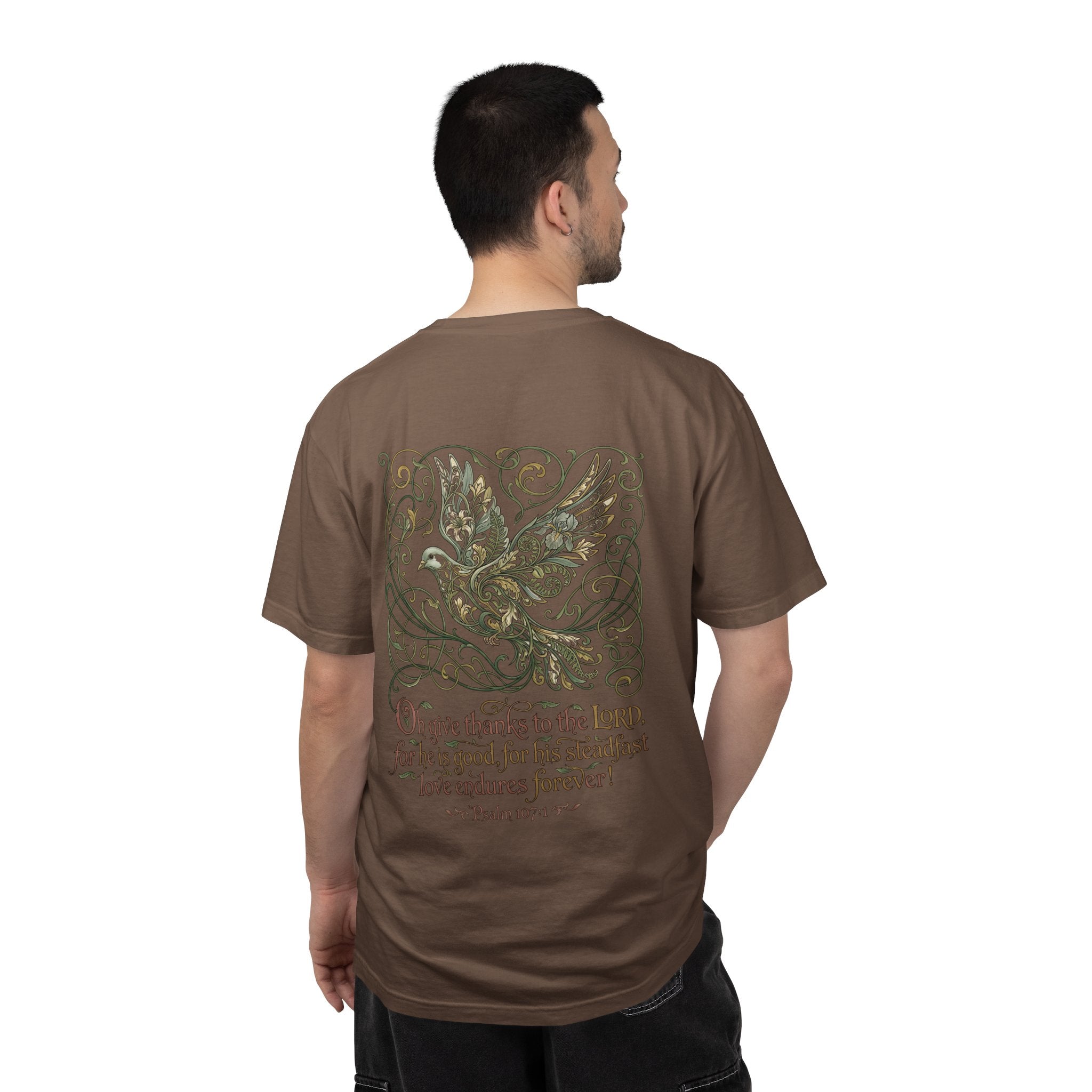 Christian Cross T-Shirt — ‘Give Thanks to the Lord’ Dove Graphic Tee