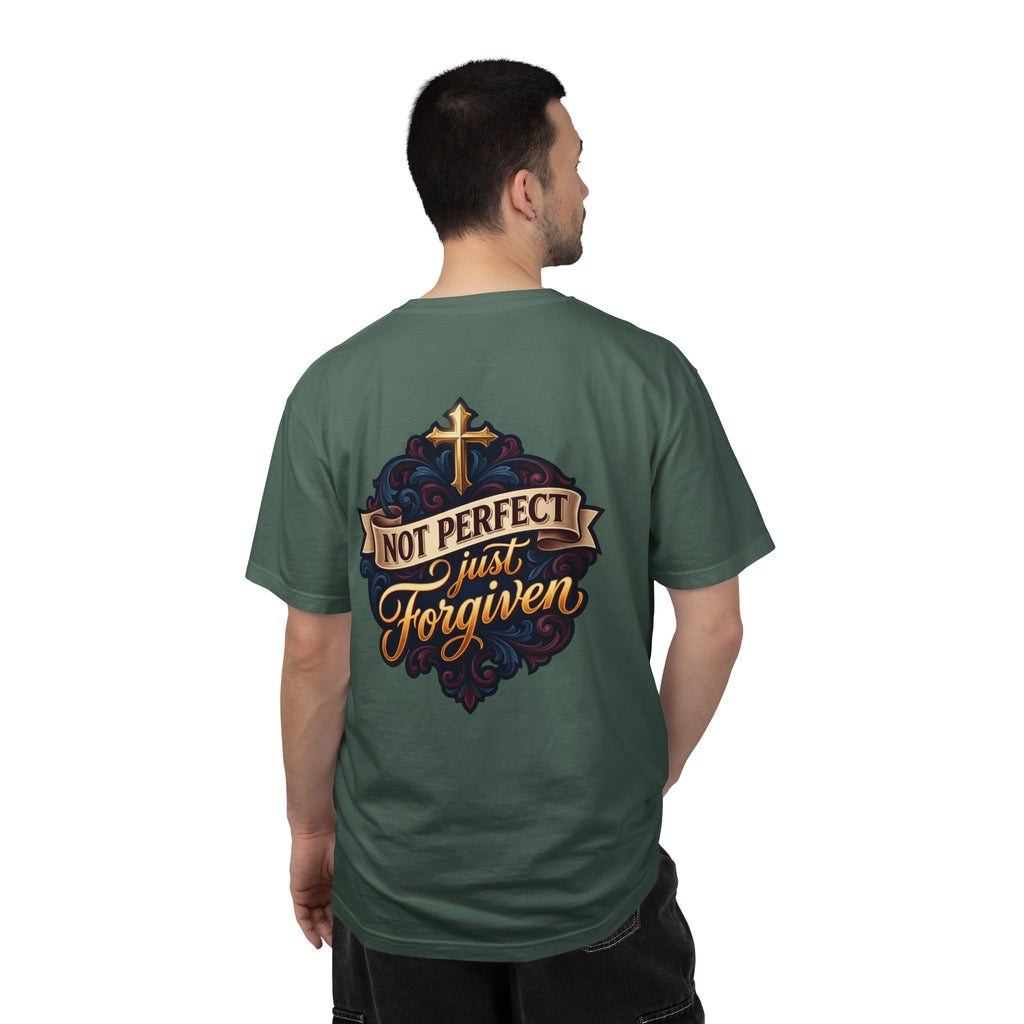 Christian Cross T-Shirt — "Not Perfect, Just Forgiven" Garment-Dyed Tee