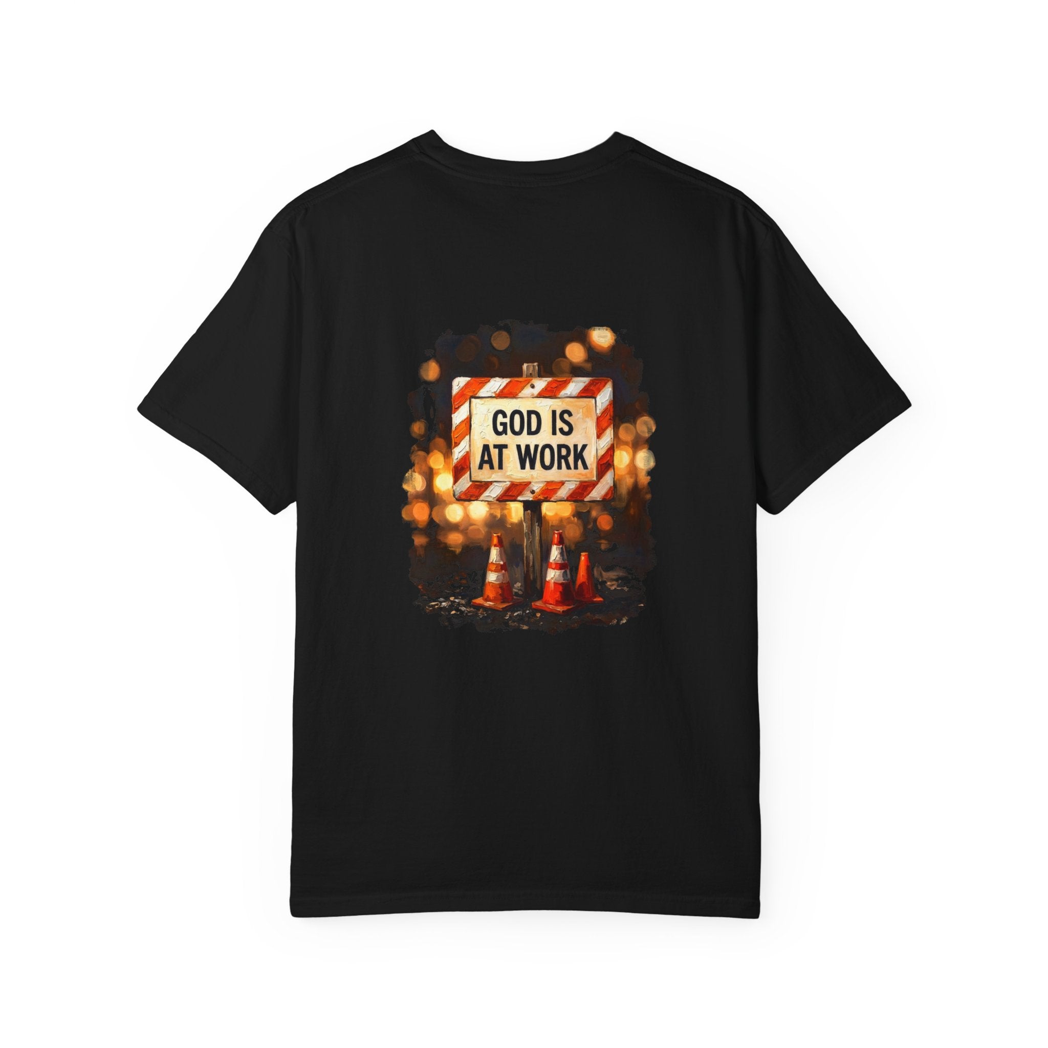 Christian T-Shirt — "God Is At Work" Cross Graphic Tee