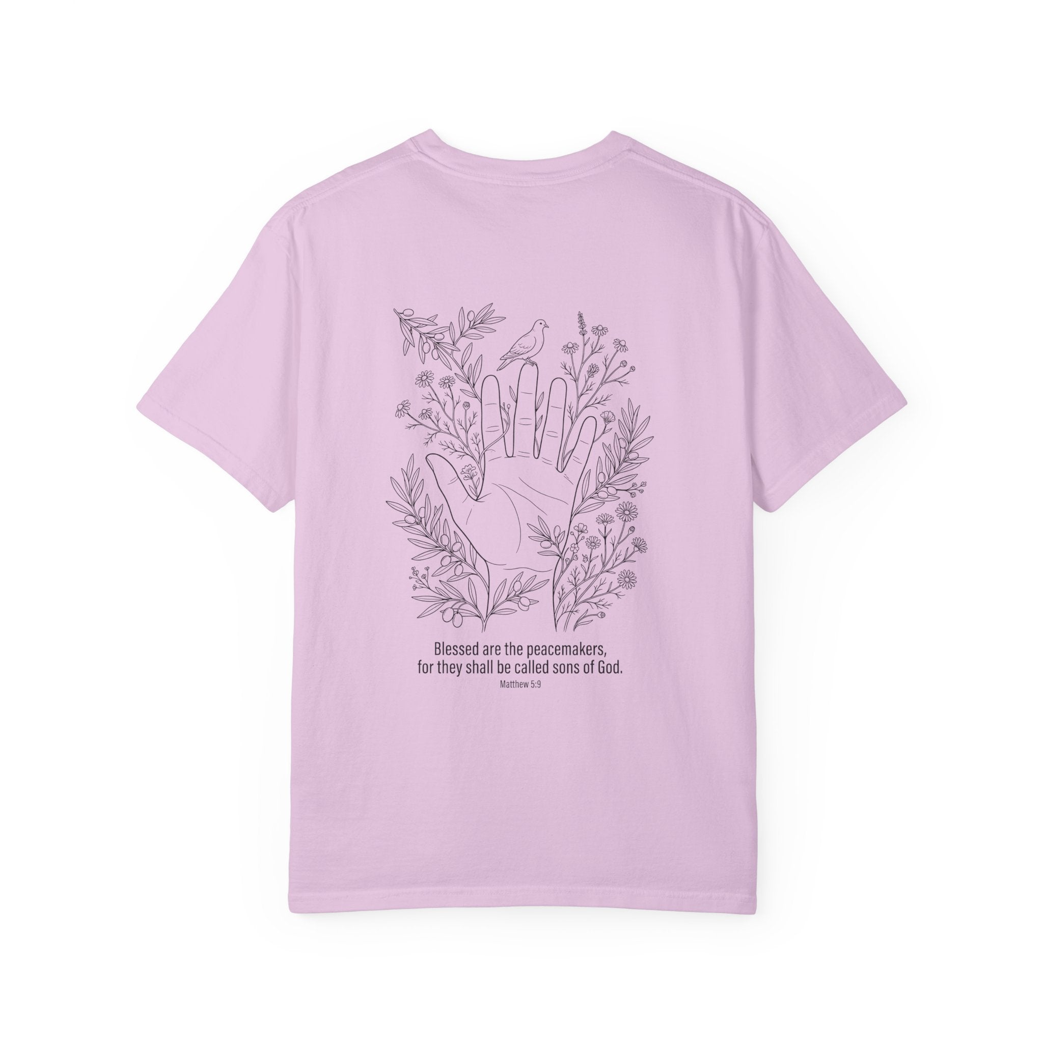 Faith Floral T-Shirt — Three Crosses Front with ‘Blessed are the Peacemakers’ Floral Back