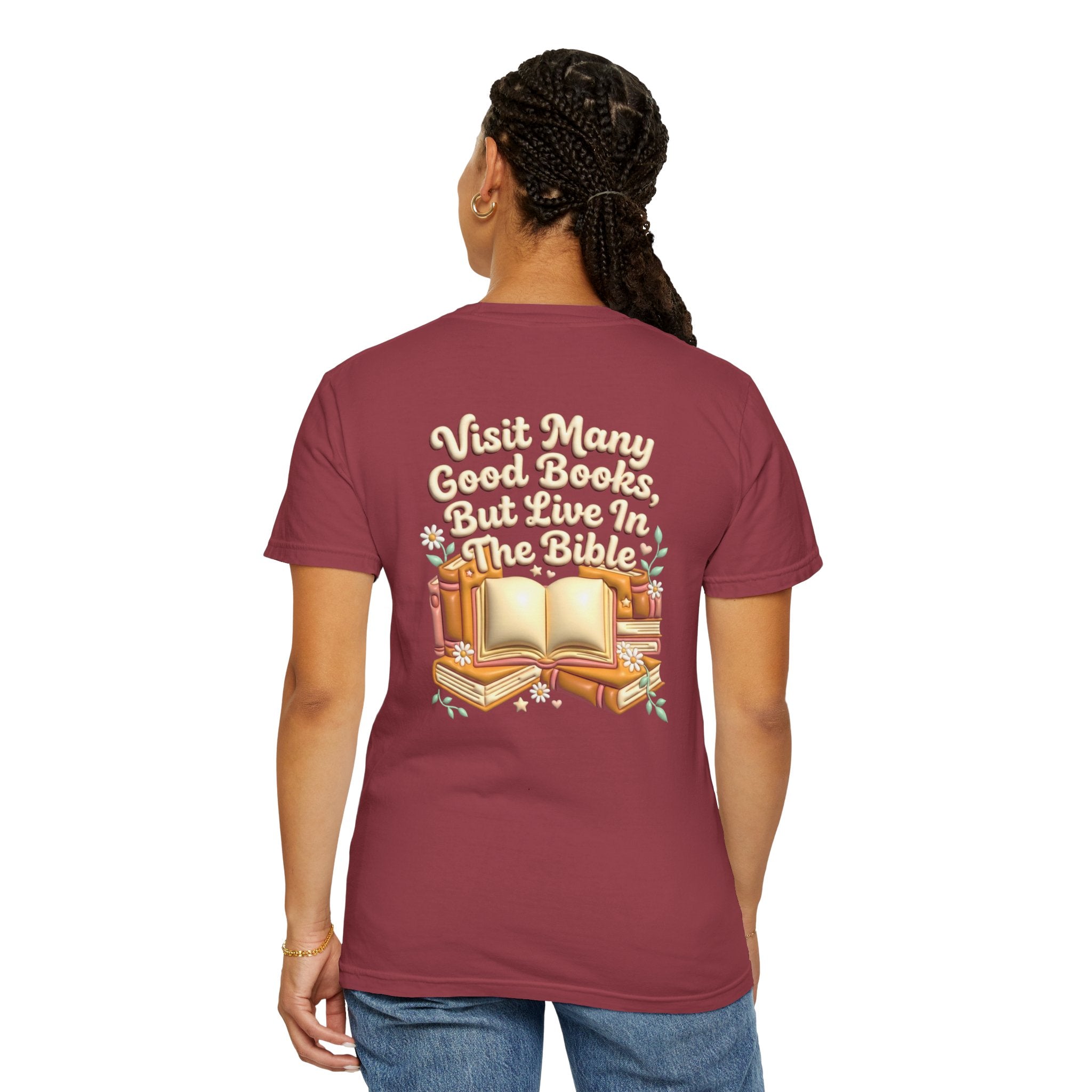 Bible Quote T-Shirt — "Visit Many Good Books, But Live In The Bible" Christian Cross Tee