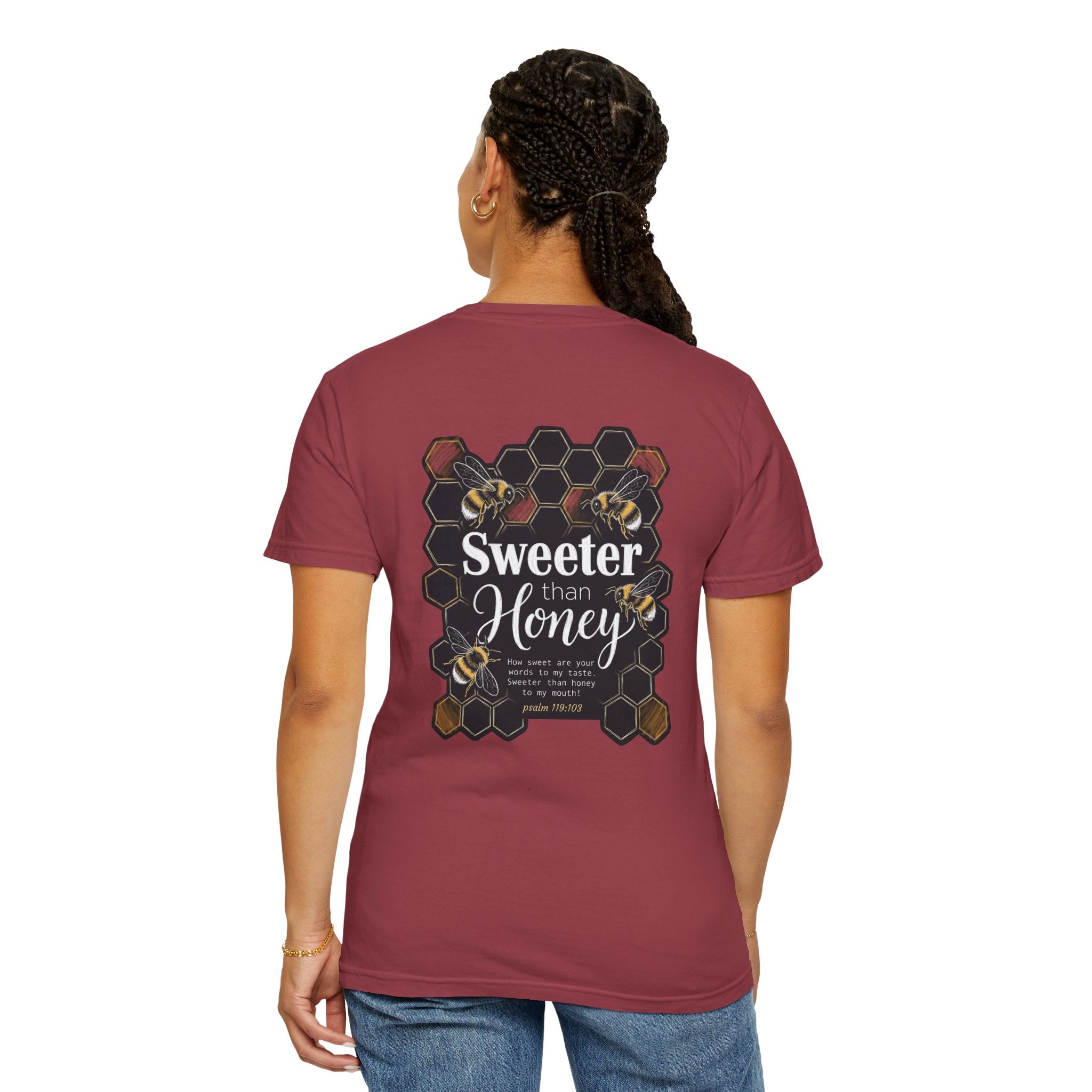 Sweeter Than Honey T-Shirt — Bee Honeycomb Graphic Tee