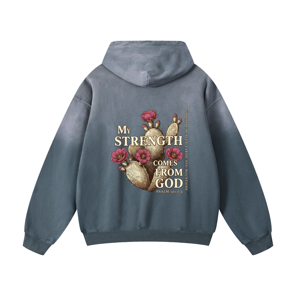 Strength from God - Heavyweight Sunfade Oversized Hoodie -