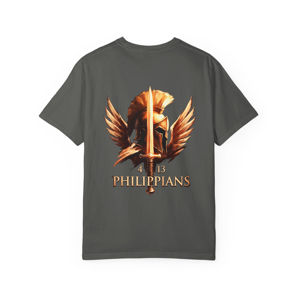 Christian Philippians 4:13 T-Shirt — Warrior Helmet Cross Graphic Tee