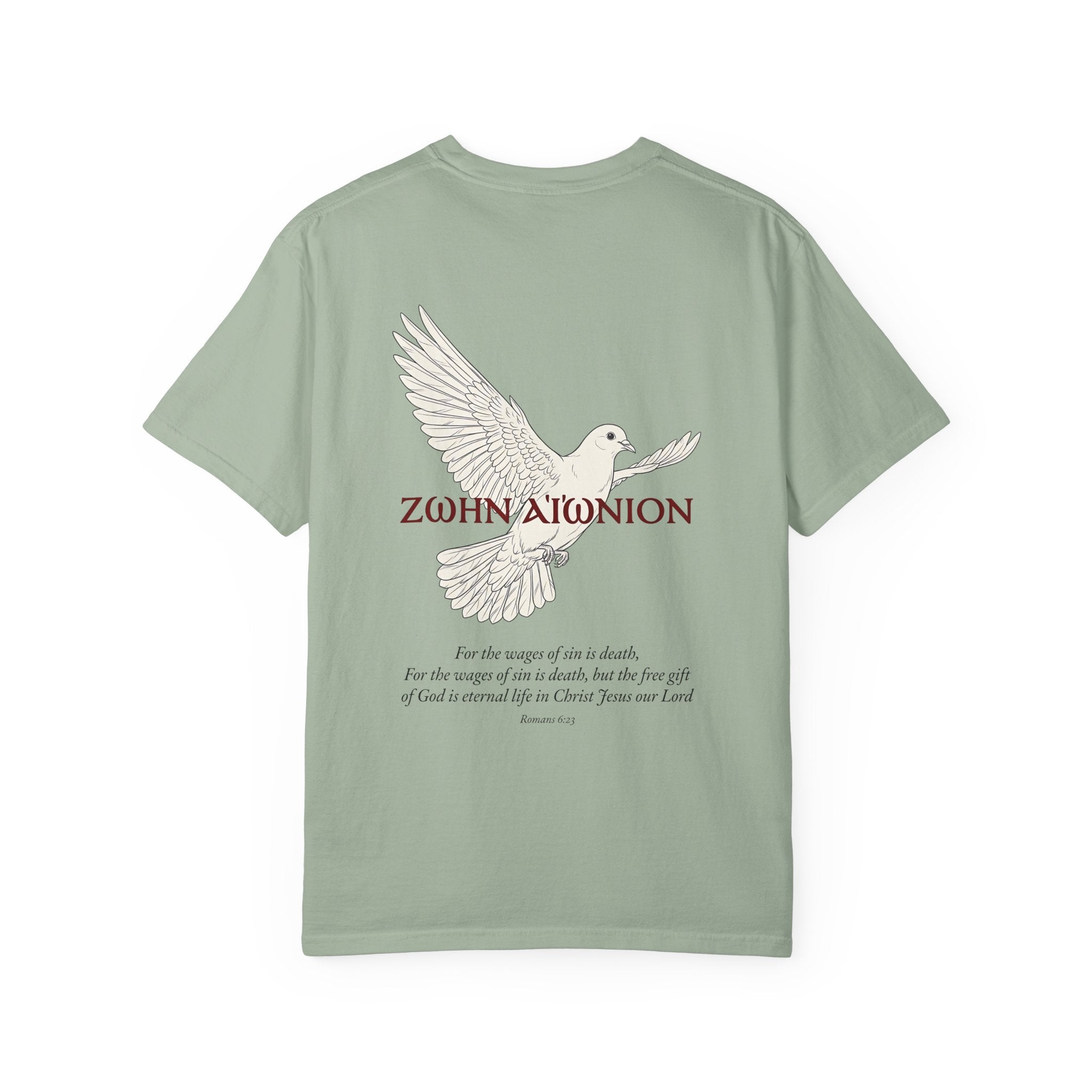 Christian Dove T-Shirt — Three Crosses Front & Dove Back with Scripture
