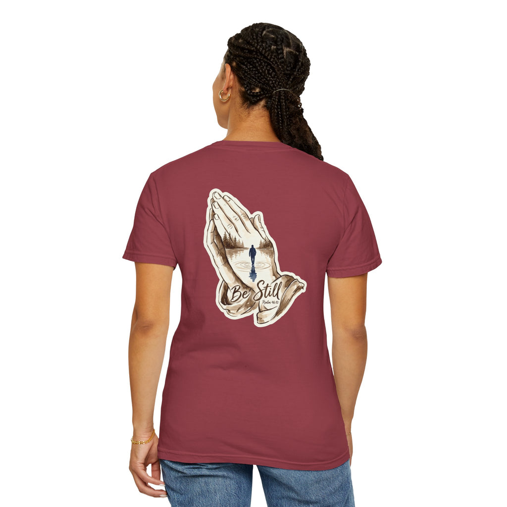 Be Still Prayer T-Shirt — Christian Faith Graphic Tee with Crosses