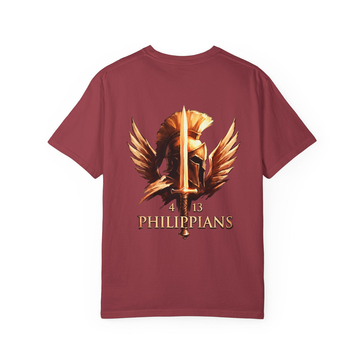 Christian Philippians 4:13 T-Shirt — Warrior Helmet Cross Graphic Tee
