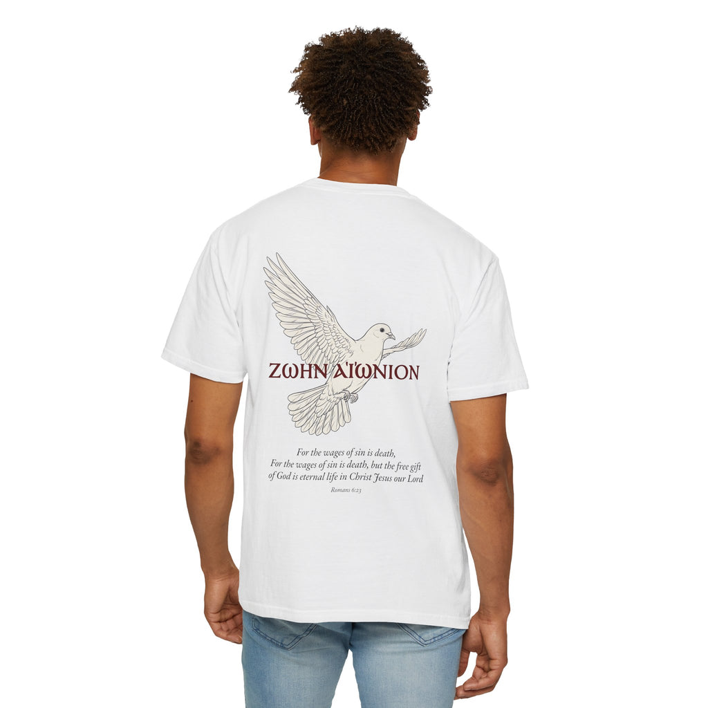 Christian Dove T-Shirt — Three Crosses Front & Dove Back with Scripture