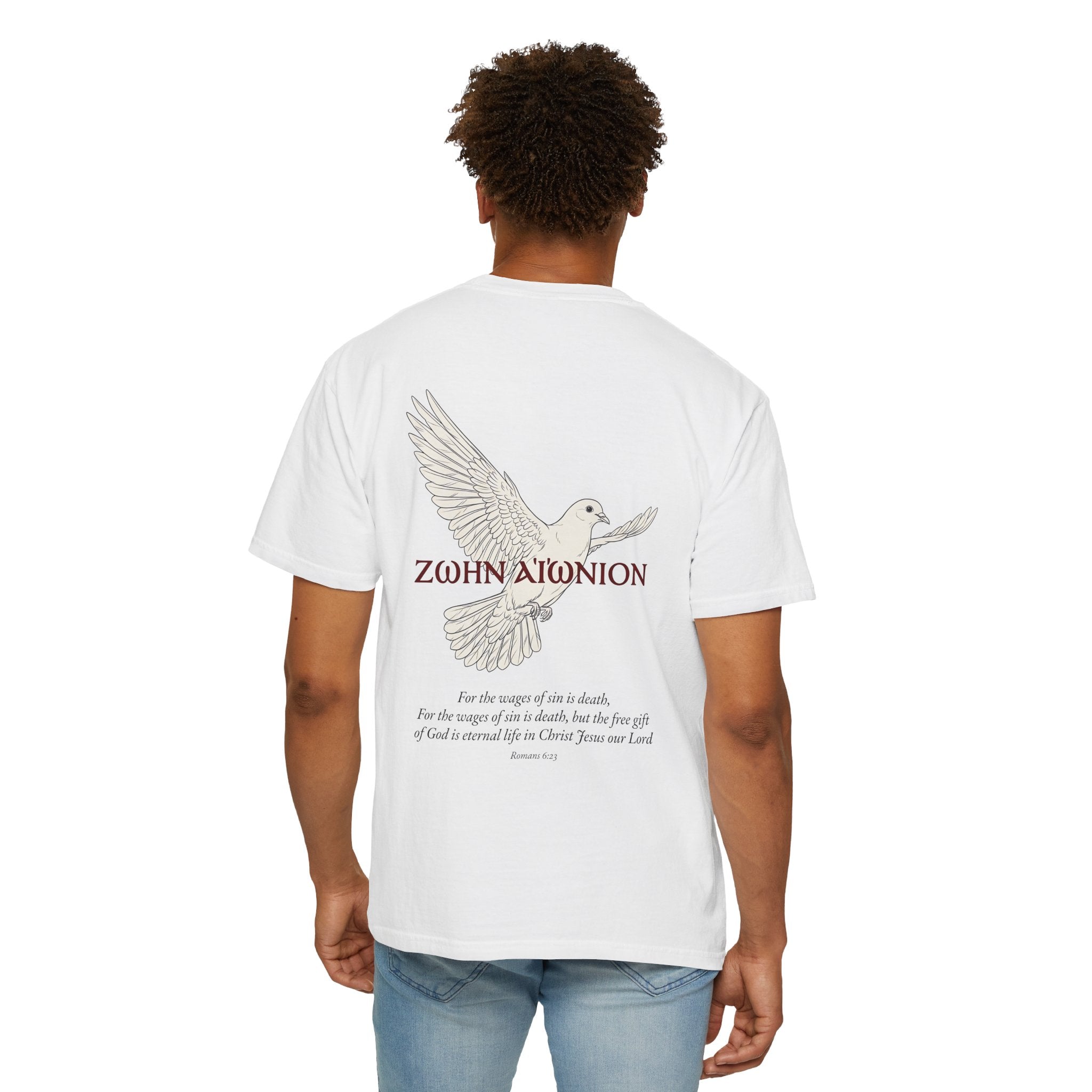 Christian Dove T-Shirt — Three Crosses Front & Dove Back with Scripture