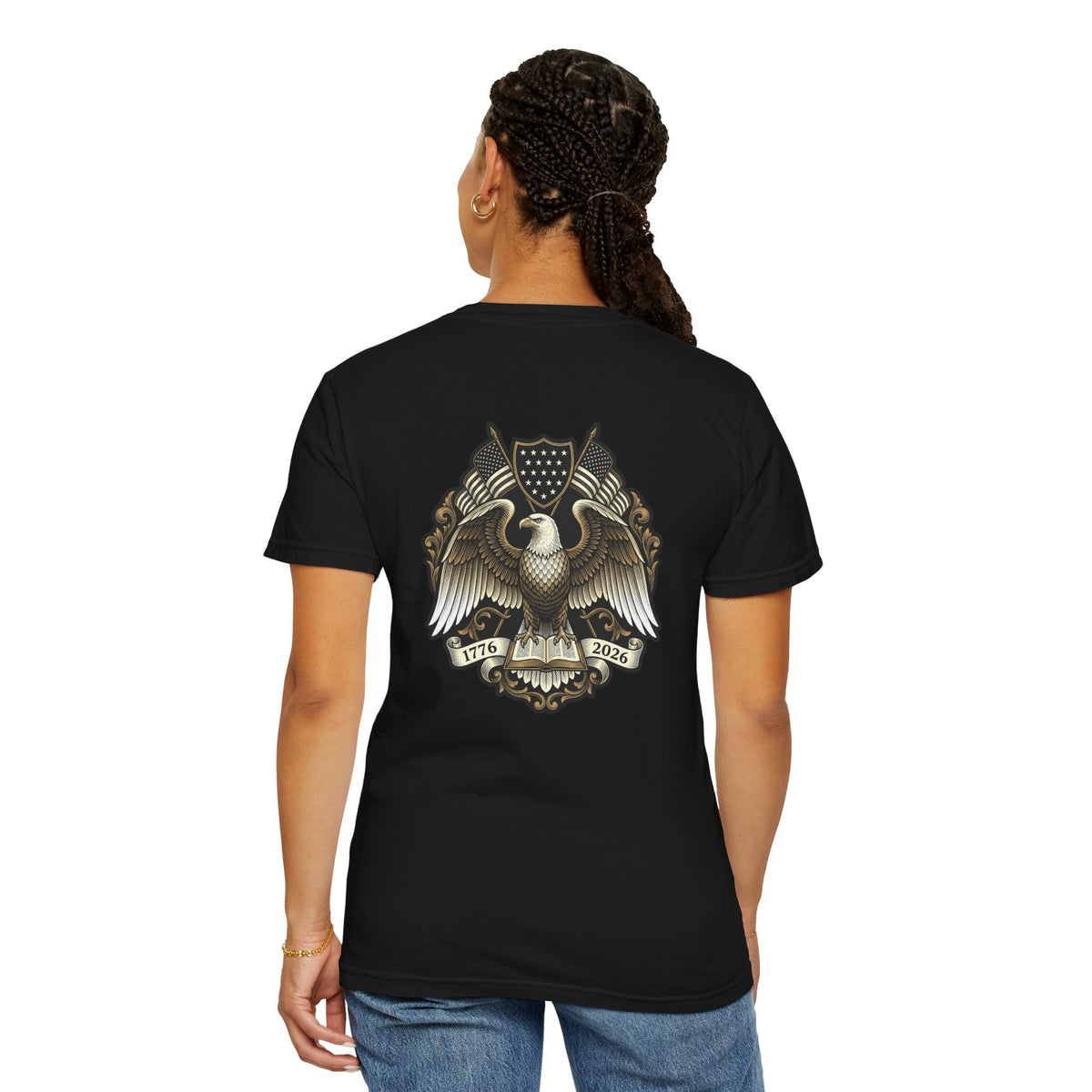 America Eagle Graphic T-Shirt — Vintage Patriotic 1776–2026 Back Print