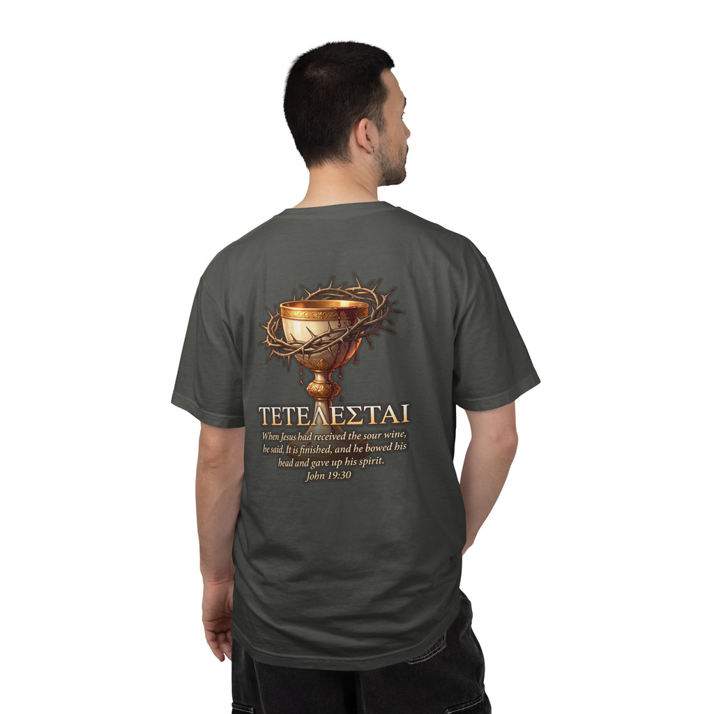 Christian Cross T-Shirt — 'Teteteazai' Chalice Scripture Tee (John 19:30)