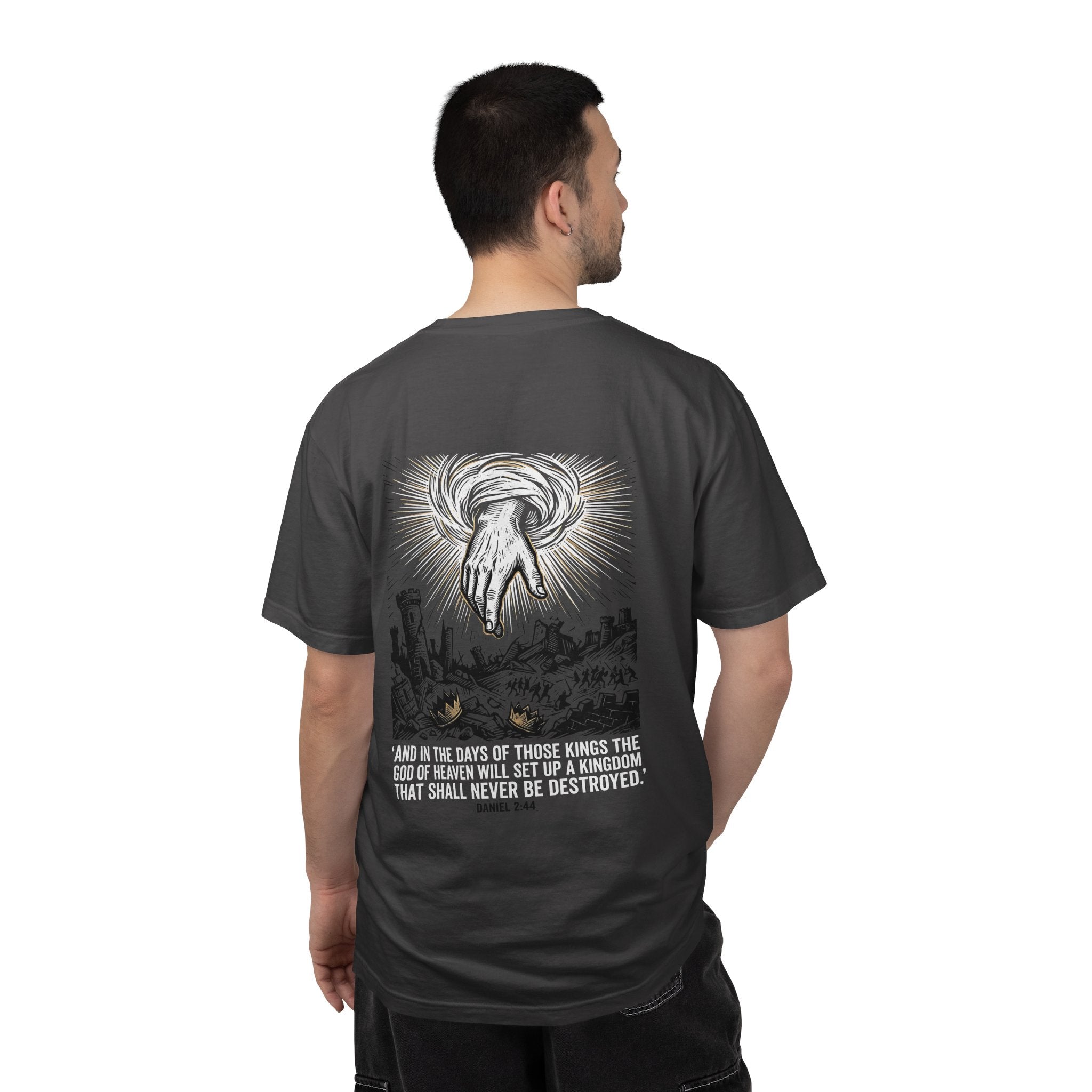 Christian Cross T-Shirt — 'Kingdom That Shall Never Be Destroyed' Graphic Tee