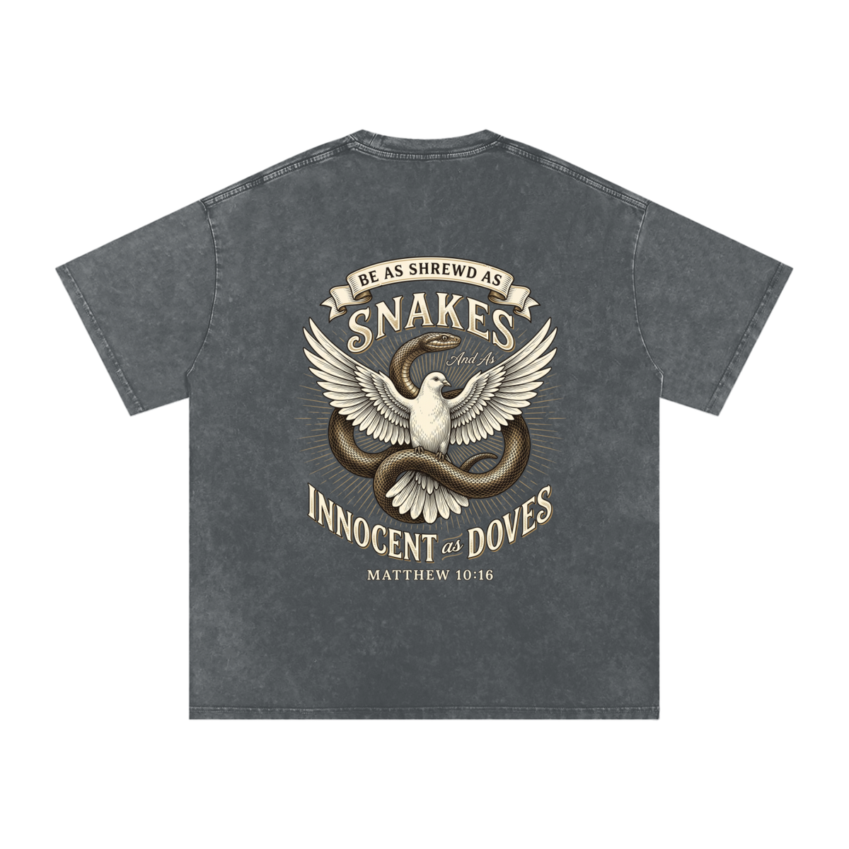 Snakes and Doves Snow Washed Oversized Cotton T-Shirt
