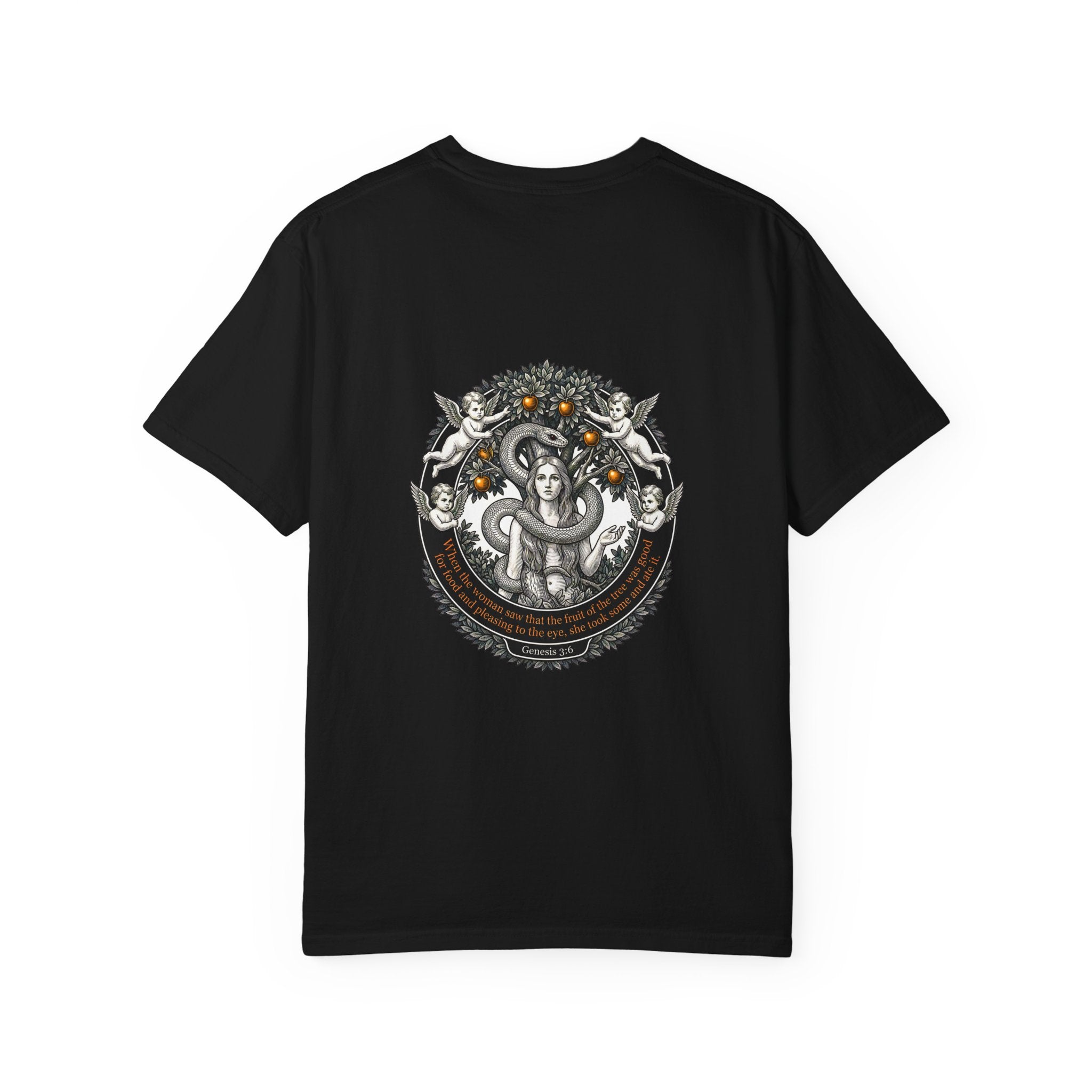 Religious Graphic T-Shirt — Vintage Cross Front & Ornate Back Illustration