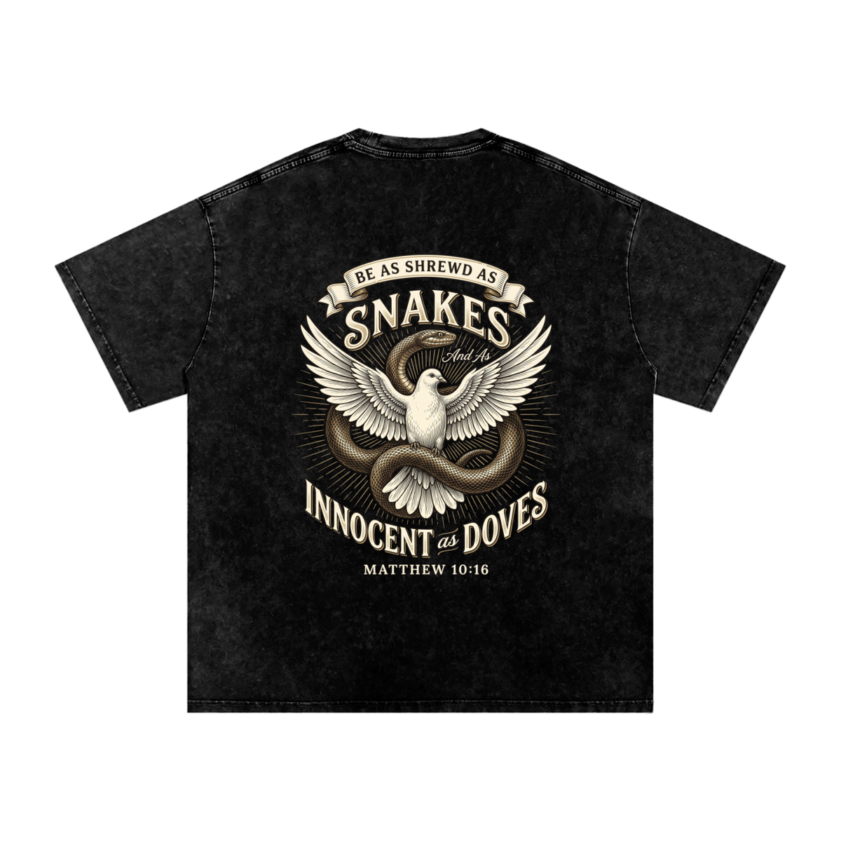 Snakes and Doves Snow Washed Oversized Cotton T-Shirt