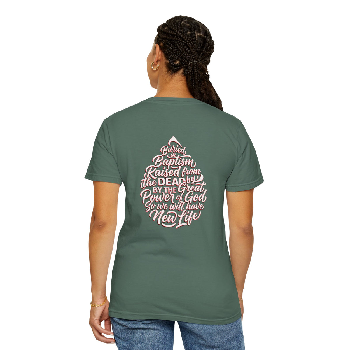 Baptism Cross T-Shirt — "Buried with Christ" Inspirational Faith Tee