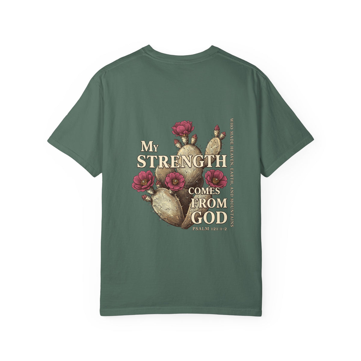 Christian Floral T‑Shirt — “My Strength Comes From God” Chest Cross Design
