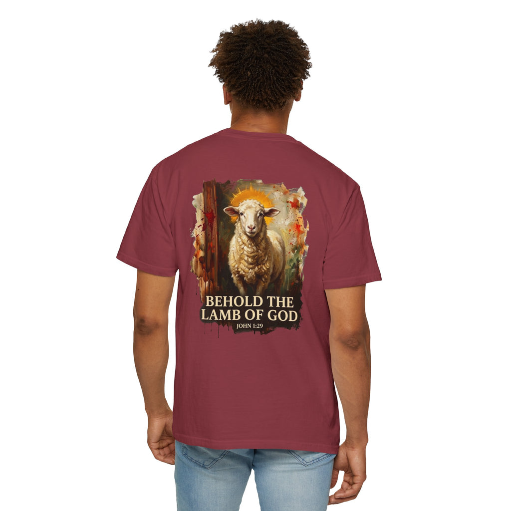 Christian T-Shirt — "Behold the Lamb of God" Graphic Tee with Cross