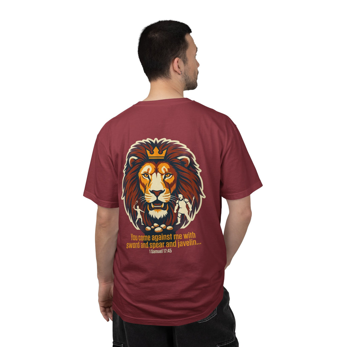 Christian Lion T-Shirt — 'You Came Against Me' 1 Samuel 17:45 Bible Tee